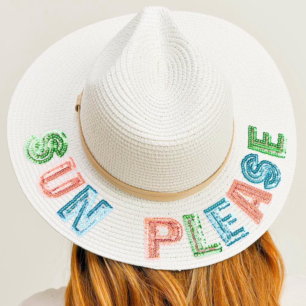 Colorful Sequin Message Straw Panama Sun Hat